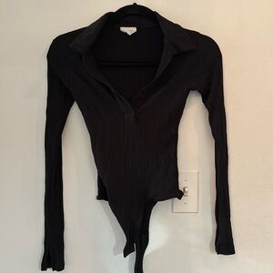 Clyque Womens Orlee Turtleneck Bodysuit Long Sleeve Made in LA, black, size XS